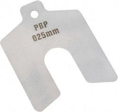 Precision Brand - 10 Piece, 5 Inch Long x 125 mm Wide x 0.5 mm Thick, Slotted Shim Stock - Stainless, 1-5/8 Inch Wide Slot - Exact Tooling