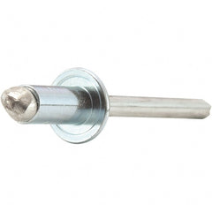 STANLEY Engineered Fastening - Size 8 Dome Head Steel Open End Blind Rivet - Steel Mandrel, 0.376" to 1/2" Grip, 1/4" Head Diam, 0.257" to 0.261" Hole Diam, 0.153" Body Diam - Exact Tooling