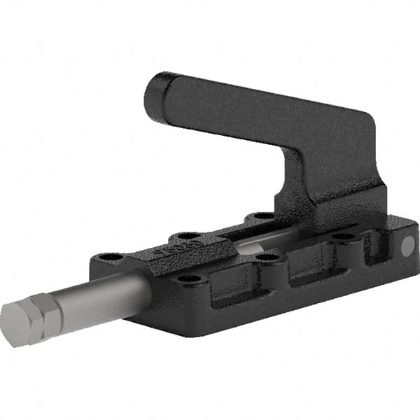 De-Sta-Co - 550 Lb Load Capacity, Flanged Base, Carbon Steel, Standard Straight Line Action Clamp - 6 Mounting Holes, 0.22" Mounting Hole Diam, 0.39" Plunger Diam, Straight Handle - Exact Tooling