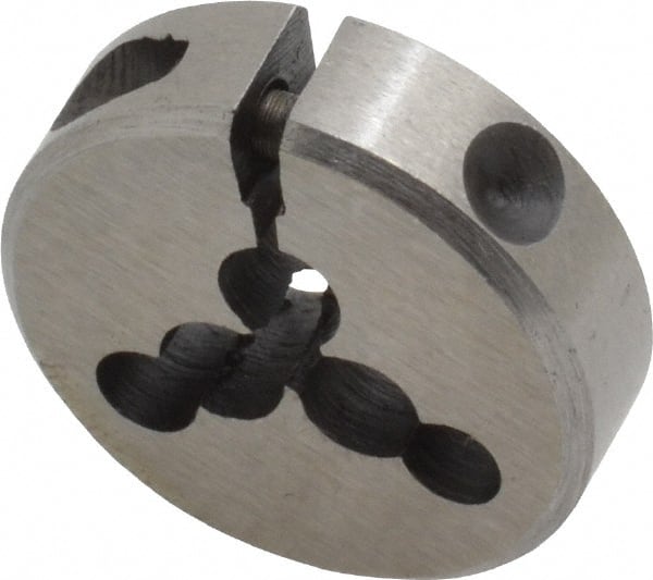 Interstate - M1.8x0.35 Metric Coarse Thread, 13/16" Outside Diam High Speed Steel Round Die - Right Hand Thread, Adjustable - Exact Tooling