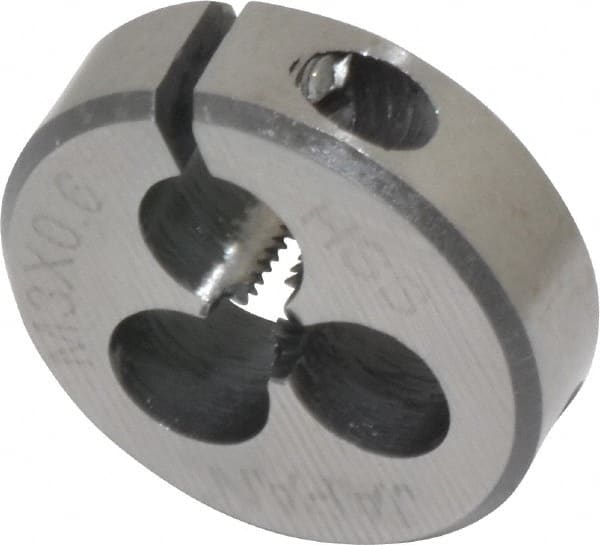 Interstate - M3x0.60 Metric Special Thread, 13/16" Outside Diam High Speed Steel Round Die - Right Hand Thread, Adjustable - Exact Tooling
