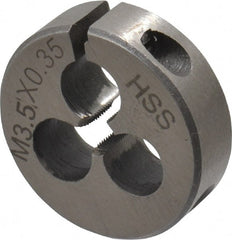 Interstate - M3.5x0.35 Metric Fine Thread, 13/16" Outside Diam High Speed Steel Round Die - Right Hand Thread, Adjustable - Exact Tooling