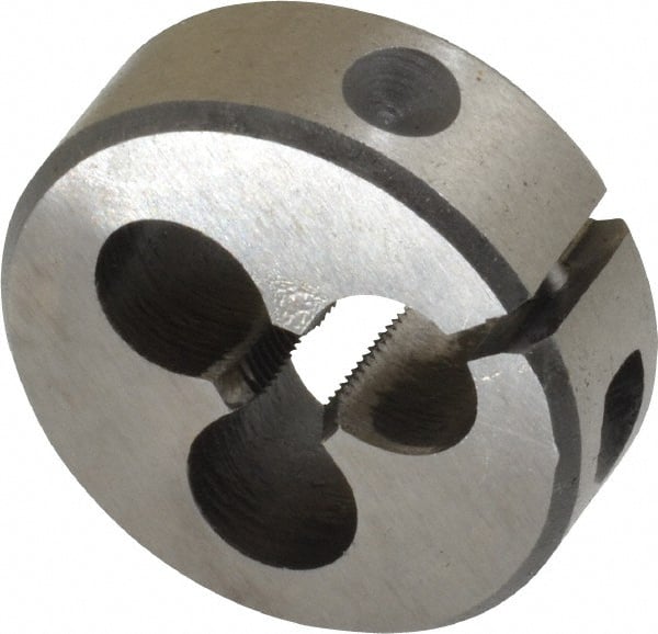 Interstate - M5x0.50 Metric Fine Thread, 1" Outside Diam High Speed Steel Round Die - Right Hand Thread, Adjustable - Exact Tooling