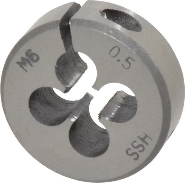 Interstate - M6x0.50 Metric Fine Thread, 1" Outside Diam High Speed Steel Round Die - Right Hand Thread, Adjustable - Exact Tooling