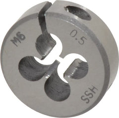 Interstate - M6x0.50 Metric Fine Thread, 1" Outside Diam High Speed Steel Round Die - Right Hand Thread, Adjustable - Exact Tooling