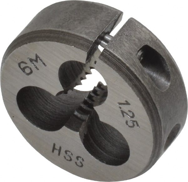 Interstate - M6x1.25 Metric Special Thread, 1" Outside Diam High Speed Steel Round Die - Right Hand Thread, Adjustable - Exact Tooling