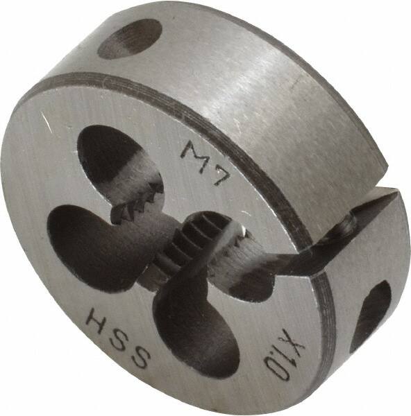 Interstate - M7x1.00 Metric Coarse Thread, 1" Outside Diam High Speed Steel Round Die - Right Hand Thread, Adjustable - Exact Tooling