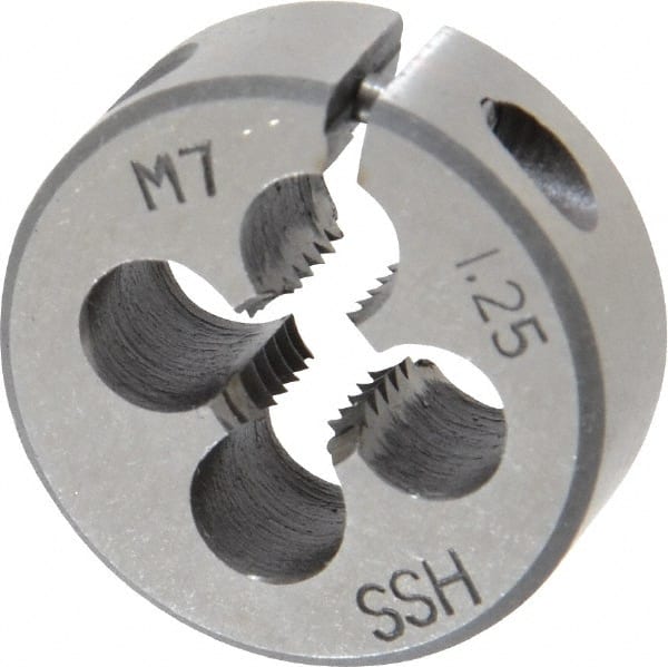 Interstate - M7x1.25 Metric Special Thread, 1" Outside Diam High Speed Steel Round Die - Right Hand Thread, Adjustable - Exact Tooling