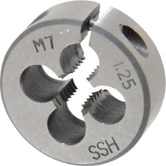 Interstate - M7x1.25 Metric Special Thread, 1" Outside Diam High Speed Steel Round Die - Right Hand Thread, Adjustable - Exact Tooling