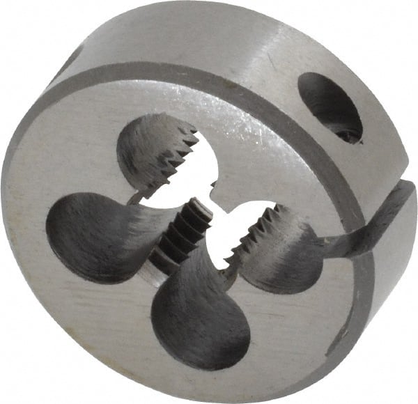 Interstate - M8x1.25 Metric Coarse Thread, 1" Outside Diam High Speed Steel Round Die - Right Hand Thread, Adjustable - Exact Tooling