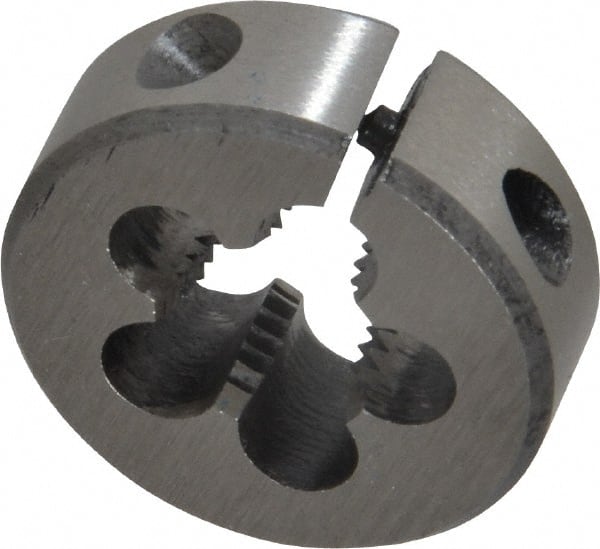 Interstate - M10x1.25 Metric Fine Thread, 1" Outside Diam High Speed Steel Round Die - Right Hand Thread, Adjustable - Exact Tooling