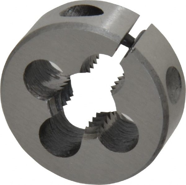 Interstate - M10x1.50 Metric Coarse Thread, 1" Outside Diam High Speed Steel Round Die - Right Hand Thread, Adjustable - Exact Tooling