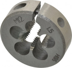 Interstate - M12x1.50 Metric Fine Thread, 1-1/2" Outside Diam High Speed Steel Round Die - Right Hand Thread, Adjustable - Exact Tooling
