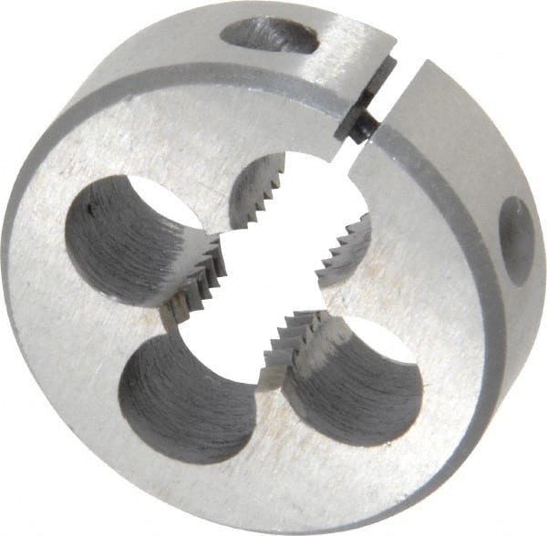 Interstate - M12x1.75 Metric Coarse Thread, 1-1/2" Outside Diam High Speed Steel Round Die - Right Hand Thread, Adjustable - Exact Tooling