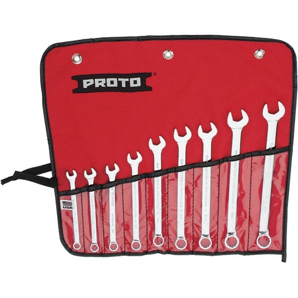 Proto - 9 Piece, 7mm to 15mm, 12 Point Combination Wrench Set - Metric Measurement Standard, Full Polish Finish, Comes in Vinyl Roll - Exact Tooling