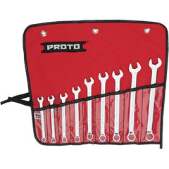 Proto - 9 Piece, 7mm to 15mm, 12 Point Combination Wrench Set - Metric Measurement Standard, Full Polish Finish, Comes in Vinyl Roll - Exact Tooling