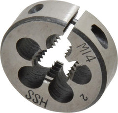 Interstate - M14x2.00 Metric Coarse Thread, 1-1/2" Outside Diam High Speed Steel Round Die - Right Hand Thread, Adjustable - Exact Tooling