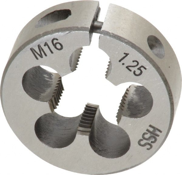 Interstate - M16x1.25 Metric Special Thread, 1-1/2" Outside Diam High Speed Steel Round Die - Right Hand Thread, Adjustable - Exact Tooling
