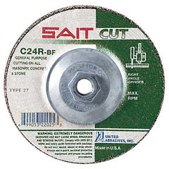 Sait - 24 Grit, 5" Wheel Diam, 1/8" Wheel Thickness, Type 27 Depressed Center Wheel - Silicon Carbide, Resinoid Bond, R Hardness, 12,200 Max RPM, Compatible with Angle Grinder - Exact Tooling