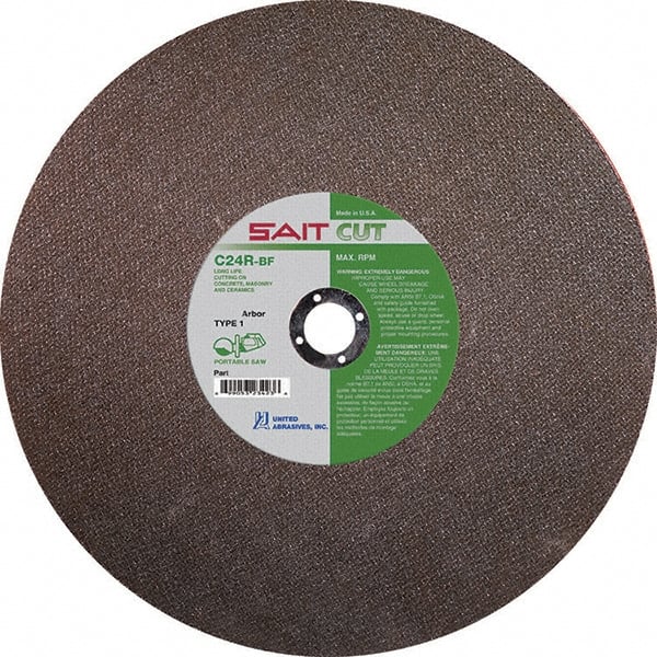 Sait - 14" 24 Grit Silicon Carbide Cutoff Wheel - 1/8" Thick, 1" Arbor, 5,400 Max RPM, Use with Portable Tools - Exact Tooling
