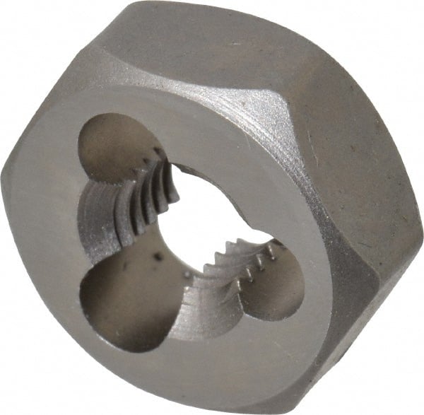 Irwin Hanson - 1/4-28 UNF Thread, 19/32" Hex, Right Hand Thread, Hex Rethreading Die - Carbon Steel, 1/4" Thick - Exact Tooling
