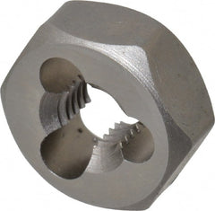 Irwin Hanson - 1/4-28 UNF Thread, 19/32" Hex, Right Hand Thread, Hex Rethreading Die - Carbon Steel, 1/4" Thick - Exact Tooling
