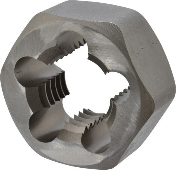 Irwin Hanson - 1-1/8 - 7 UNC Thread, 2" Hex, Right Hand Thread, Hex Rethreading Die - Carbon Steel, 1" Thick - Exact Tooling