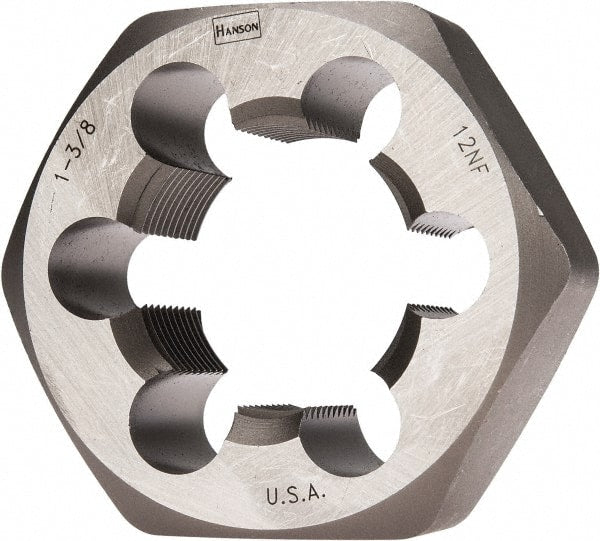 Irwin Hanson - 1-3/8 - 12 UNF Thread, 2-3/8" Hex, Right Hand Thread, Hex Rethreading Die - Carbon Steel, 1" Thick - Exact Tooling