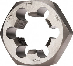 Irwin Hanson - 1-3/8 - 12 UNF Thread, 2-3/8" Hex, Right Hand Thread, Hex Rethreading Die - Carbon Steel, 1" Thick - Exact Tooling