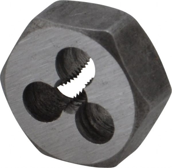 Interstate - M3.5x0.60 Metric Coarse Thread, 19/32" Hex, Right Hand Thread, Hex Rethreading Die - Carbon Steel, 1/4" Thick - Exact Tooling