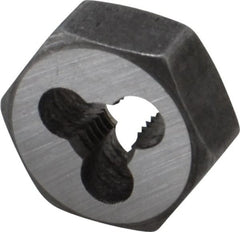 Interstate - M5x0.80 Metric Coarse Thread, 19/32" Hex, Right Hand Thread, Hex Rethreading Die - Carbon Steel, 1/4" Thick - Exact Tooling