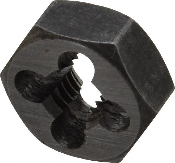 Interstate - M8x1.25 Metric Coarse Thread, 11/16" Hex, Right Hand Thread, Hex Rethreading Die - Carbon Steel, 3/8" Thick - Exact Tooling
