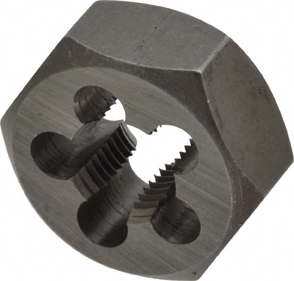 Interstate - M12x1.25 Metric Fine Thread, 1-1/16" Hex, Right Hand Thread, Hex Rethreading Die - Carbon Steel, 1/2" Thick - Exact Tooling