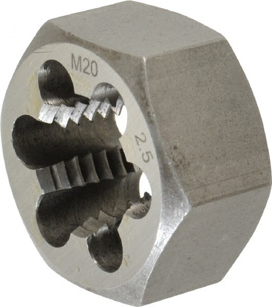 Interstate - M20x2.50 Metric Coarse Thread, 1-7/16" Hex, Right Hand Thread, Hex Rethreading Die - Carbon Steel, 3/4" Thick - Exact Tooling