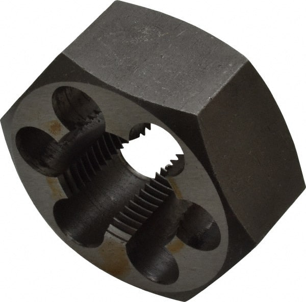 Interstate - M30x2.00 Metric Fine Thread, 2-3/16" Hex, Right Hand Thread, Hex Rethreading Die - Carbon Steel, 1" Thick - Exact Tooling