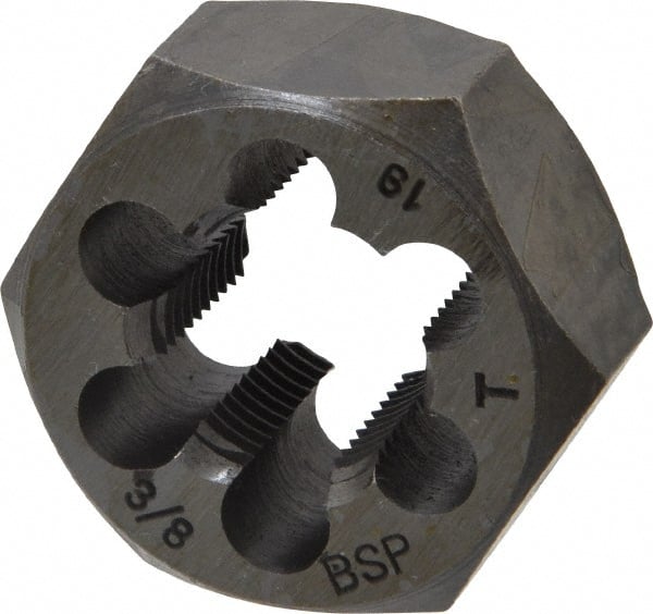 Interstate - 3/8-19 BSPT Thread, Hex Pipe Die - 1-7/16" Outside Diam, Carbon Steel - Exact Tooling