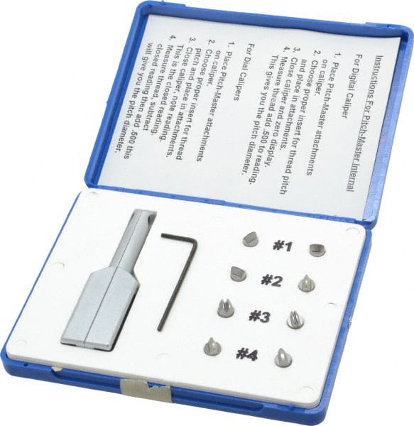 SPI - Chrome Caliper Inside Diameter Attachment - 8 Pieces, 0.6, 1, 1.5 & 2.5 to 1, 1.5, 2.5 & 4mm Pitch, For Use with 6" Dial or Electronic Calipers - Exact Tooling