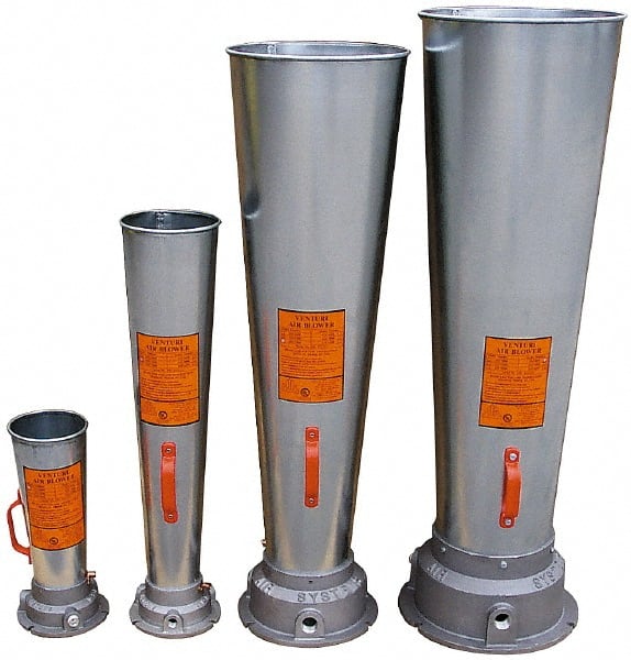 AIR Systems - Venturi Style Pneumatic Blowers; SCFM @ 40 PSIG (Air Consumed): 36 ; SCFM @ 60 PSIG (Air Consumed): 50 ; SCFM @ 80 PSIG (Air Consumed): 62 ; Horn Material: Galvanized Steel ; NPT Size (Inch): 1/2 ; Overall Length (Decimal Inch): 16.3100 - Exact Tooling