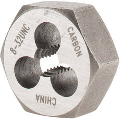 Interstate - #8-32 UNC Thread, 19/32" Hex, Right Hand Thread, Hex Rethreading Die - Carbon Steel, 1/4" Thick - Exact Tooling