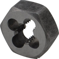 Interstate - 1/4-28 UNF Thread, 19/32" Hex, Left Hand Thread, Hex Rethreading Die - Carbon Steel, 1/4" Thick - Exact Tooling