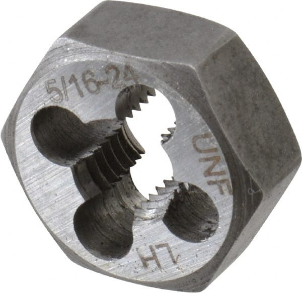 Interstate - 5/16-24 UNF Thread, 11/16" Hex, Left Hand Thread, Hex Rethreading Die - Carbon Steel, 5/16" Thick - Exact Tooling