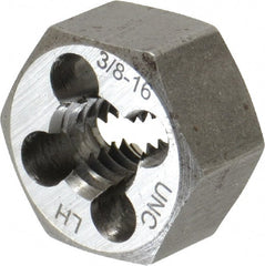 Interstate - 3/8-16 UNC Thread, 25/32" Hex, Left Hand Thread, Hex Rethreading Die - Carbon Steel, 3/8" Thick - Exact Tooling