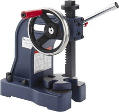 Palmgren - 1" Ram, 4" Throat Depth, 1 Ton Manual Arbor Press - 5-1/2" Max Work Height x 8" Max Work Width, Single Leverage, 5" Base Width x 10-1/2" Base Depth - Exact Tooling