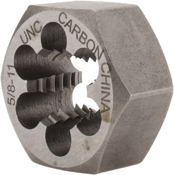 Interstate - 5/8-11 UNC Thread, 1-1/4" Hex, Right Hand Thread, Hex Rethreading Die - Carbon Steel, 5/8" Thick - Exact Tooling