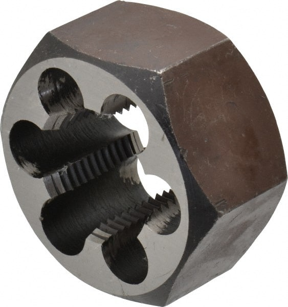 Interstate - 1-14 UNS Thread, 1-13/16" Hex, Right Hand Thread, Hex Rethreading Die - Carbon Steel, 1" Thick - Exact Tooling