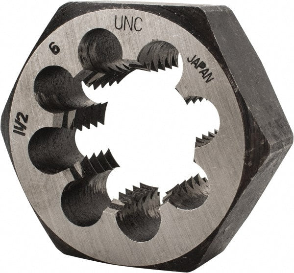 Interstate - 1-1/2 - 6 UNC Thread, 2-9/16" Hex, Right Hand Thread, Hex Rethreading Die - Carbon Steel, 1" Thick - Exact Tooling