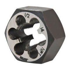 Interstate - 1/2-14 NPT Thread, Hex Pipe Die - Carbon Steel - Exact Tooling