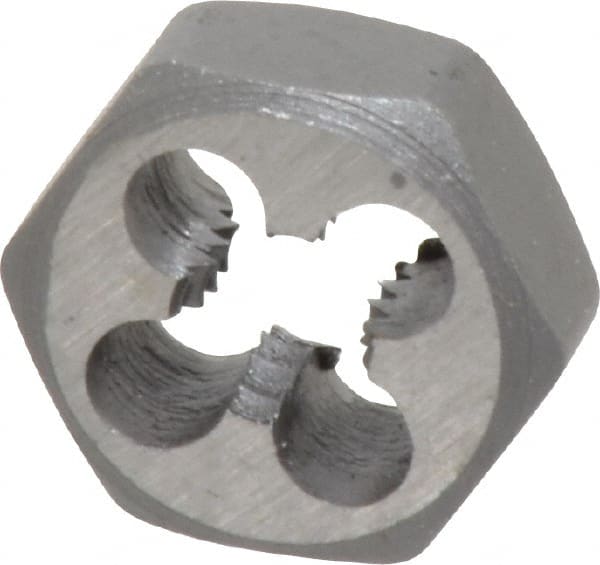Interstate - 1/4-20 UNC Thread, 19/32" Hex, Right Hand Thread, Hex Rethreading Die - High Speed Steel, 1/4" Thick - Exact Tooling