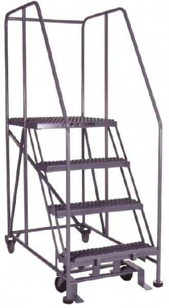 PW Platforms - 4 Step, 70 Inch Overall Height, Grip Strut Tread, Rolling Safety Ladder - 600 Lb. Load Capacity, 40 Inch Platform Height, 40 Inch Base Width x 52 Inch Base Depth - Exact Tooling