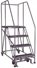 PW Platforms - 4 Step, 70 Inch Overall Height, Grip Strut Tread, Rolling Safety Ladder - 600 Lb. Load Capacity, 40 Inch Platform Height, 40 Inch Base Width x 52 Inch Base Depth - Exact Tooling